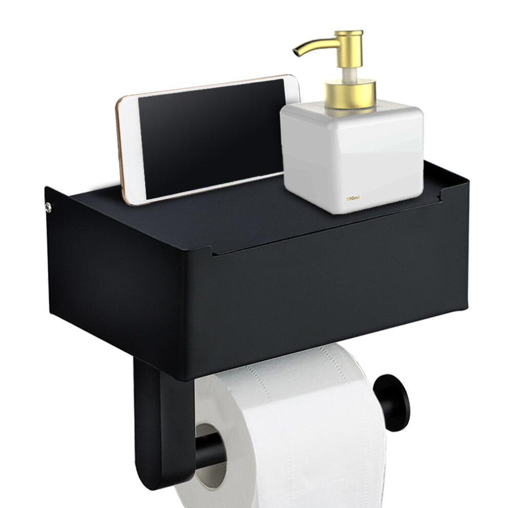 Black Stainless Steel Toilet Paper Holder with Wipes Dispenser, Matte Black, 21x11.5x14cm-image-OPC-PPR5G5G-NEW