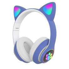 Căști wireless pentru copii, urechi de pisică, cu LED-uri, pliabile, Bluetooth, cu microfon, pentru fete și băieți, școală, învățare online