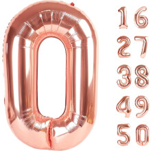 Rose Gold 40" Jumbo Number 0 Foil Balloon – Compatible with Helium, Champagne Gold, for Birthday & Anniversary Decor