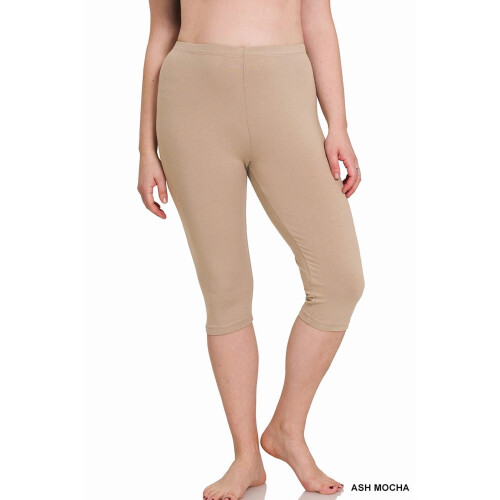 Dam Essential Basic Bomull Spandex Stretch Nedanför Knä Långa Capri Leggings
