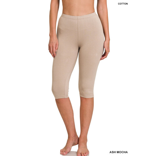 Dam Essential Basic Bomull Spandex Stretch Nedanför Knä Långa Capri Leggings 1