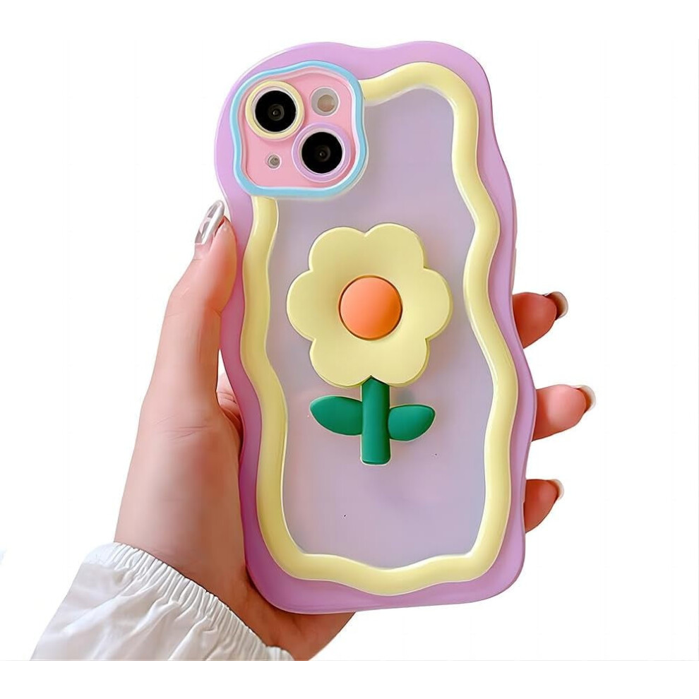 Cute 3D Cartoon Flower Wave Frame Case With Lens Protection Â Soft Shockproof, Compatible With Iphone 13 Yellow 9365509575406