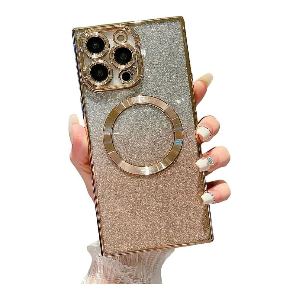 [Compatible With Magsafe] Luxury Glitter Electroplated Bumper Case With Lens Protection & Shockproof Design For Iphone 15 Pro Max (Gold) Gold 9365509574935