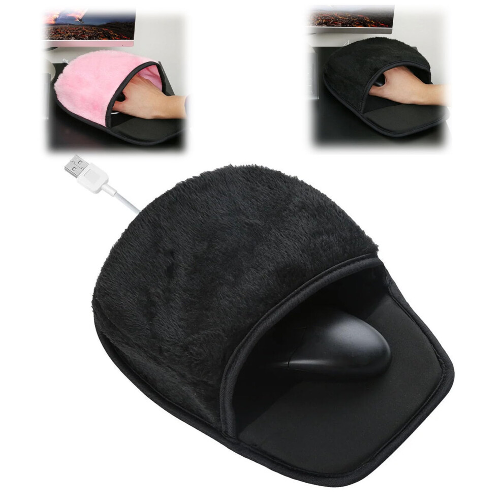Usb Heated Mouse Pad With Ergonomic Wrist Rest, Removable Plush Hand Warmer For Office Winter Use (Black) Black 9092120198935