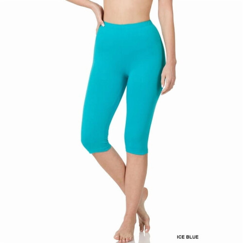Dam Essential Basic Bomull Spandex Stretch Nedanför Knä Långa Capri Leggings