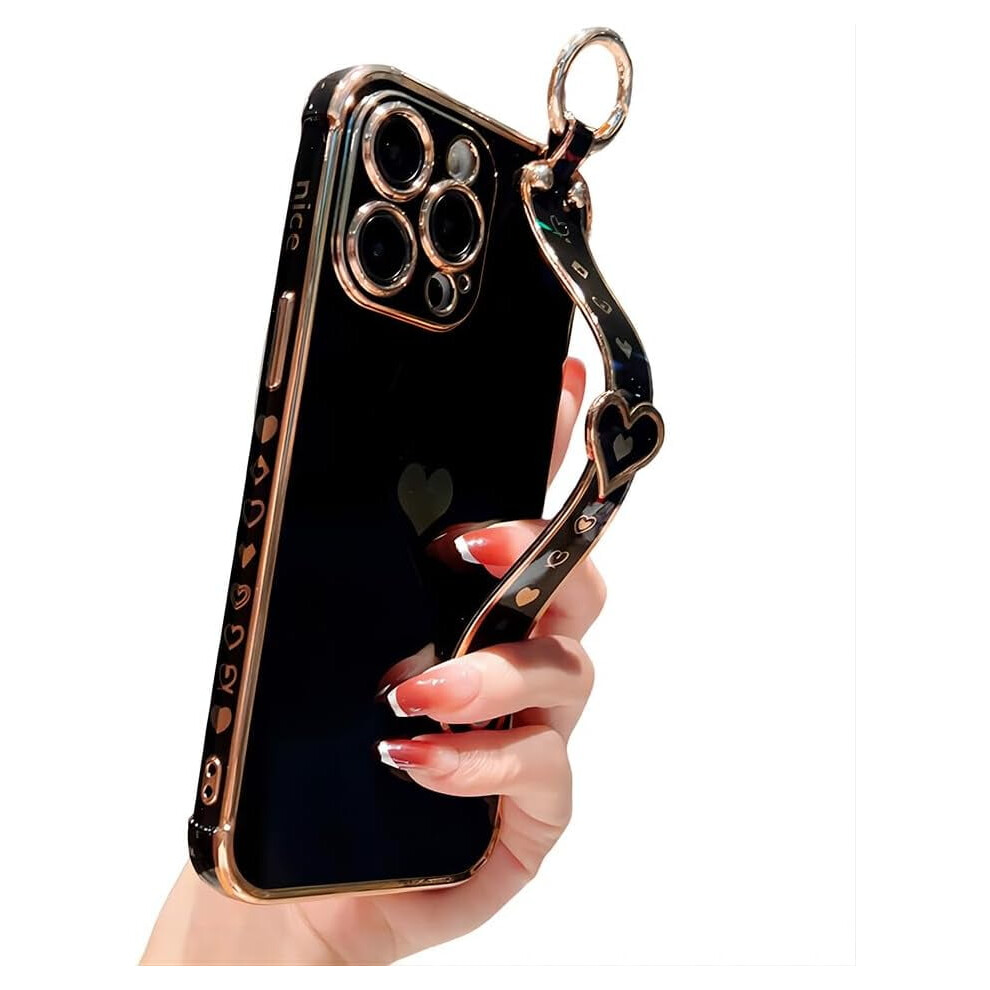 Luxury Electroplated Iphone Case With Love Heart Print, Hand Bracelet & Camera Protection Â Shockproof (, Compatible With Iphone 11 Pro Max) Black 9365509575314