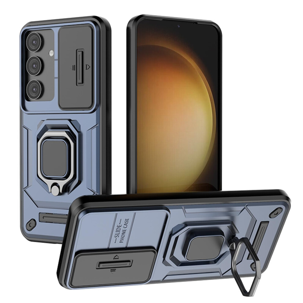 Case For Samsung Galaxy S25 Plus With Slide Camera Cover, Magnetic Ring Kickstand, Military Grade Shockproof Protection Â Armor Blue 9073542717102