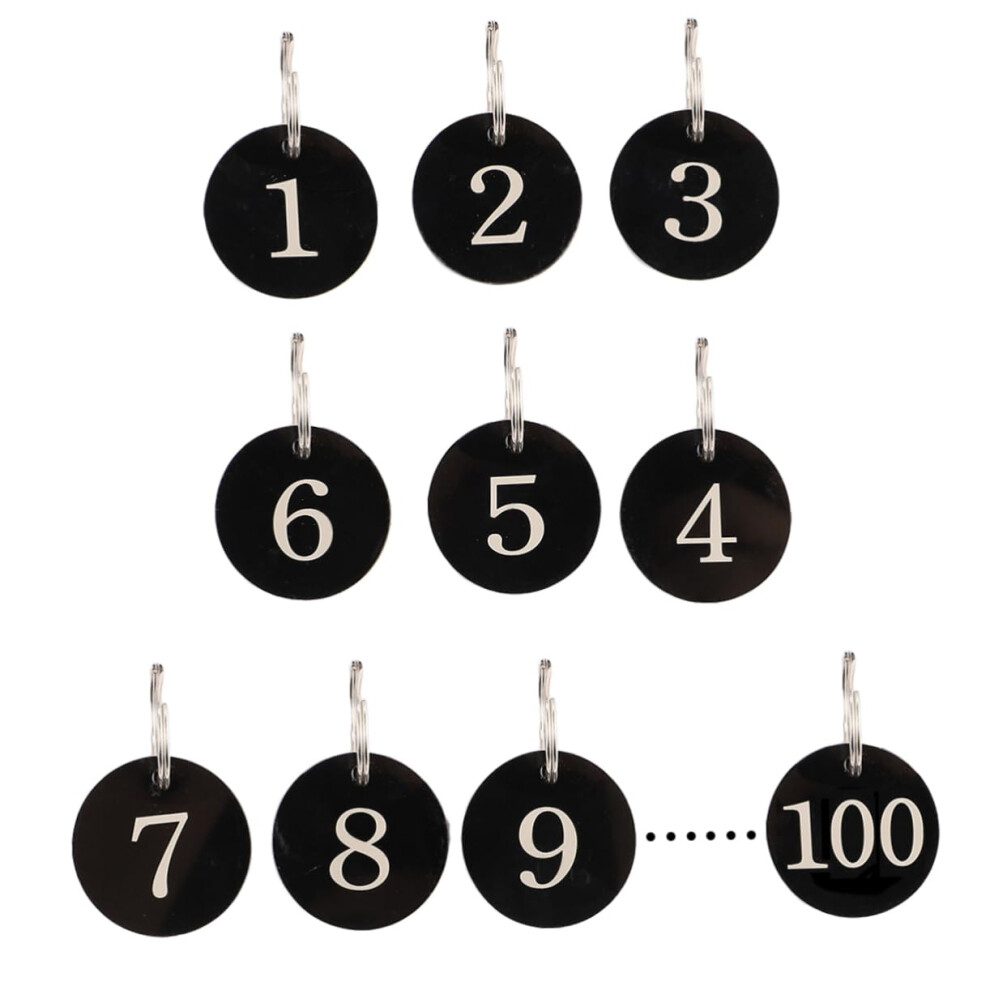 100Pcs Acrylic Numbered Key Tags With Rings, Reusable Round Design For Hotel And Mall 9455672245975