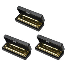 3X Swan Harmonica 10 Holes Key of C GOLDEN with Case Blues Harp Metal Steel NEW