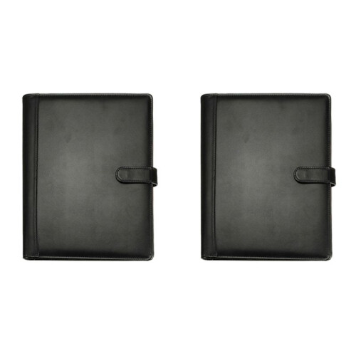 2X Black A4 Executive Conference Folder Portfolio PU Leather Document Organiser