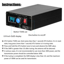 ATU-100-0A  Tuner D'Antenne Automatique 1,8-55 MHz, Écran OLED 0,91 Pouce, Boîtier en Alliage D'Aluminium avec Batterie 1500 MAh, Neuf