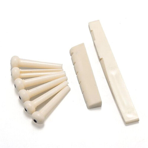 24 Bridge Pins + Saddle + Bridge Saddle Bone / Bone Acoustic Guitar White 2