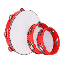 Tambourine Set 3 Piece Red Wooden Handheld with 6 7 10 Inch Sizes for Adults Party and Music Play