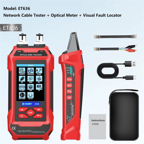 TOOLTOP Network Cable Tester 4 in 1 Multi-Function Fiber Optical Power Meter Visual Fault Locator Noise-Free LAN  Tracking 1