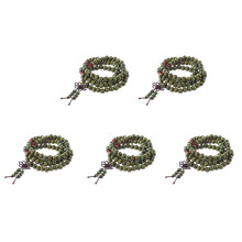 5X Olive Green Sandalwood Beads Buddha Buddhist Mala Stretch Necklace Rosary 29 Inch