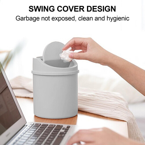 Mini Trash Can with Lid, Compact Small Trash Bin for Desk, Car, Kitchen, Bathroom, Grey 2