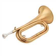 Brass Bugle Cavalry Horn with Mouthpiece, Gold Plated Finish, Beginner Trumpet with Carry Bag
