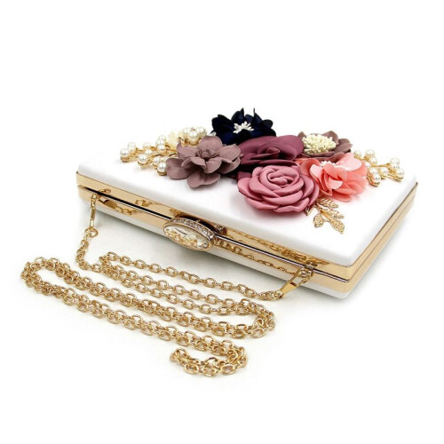 2X Borsetta da Sera Floreale da Donna con Pochette da Sera, Bianca