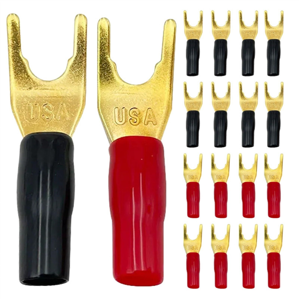 20Pcs Plated Solderless Spade To Banana Plug Speaker Connectors Set And Audio Adapters Gold/Red/Black 9092120199826