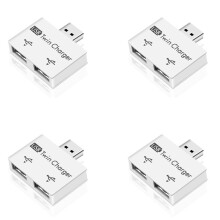 4X Draagbare -USB-Hub Naar 2-Poorts Oplaadhub-Adapter USB-Splitter Dubbele USB-Oplaadverlenger voor Telefooncomputer Wit