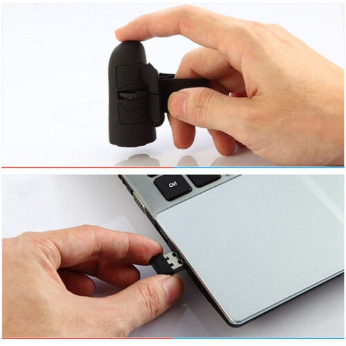 2X  2.4G Wireless Finger Ring Mouse Ergonomic Handheld Optical Travel Mouse(Black)