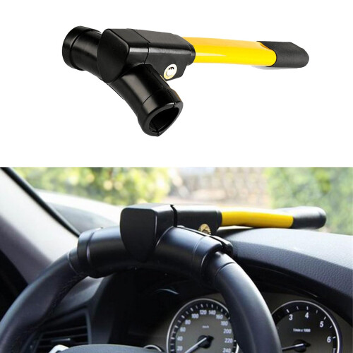 Heavy Duty Adjustable Steering Wheel Lock Type B, Bright Yellow AntiTheft Device for Cars with 2 Keys