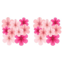 18X Roze Papieren Waaierbloemenset Feestdecoraties Papieren Waaiers, Bloemenpompons en Slingers voor Bruiloften, Verjaardagen