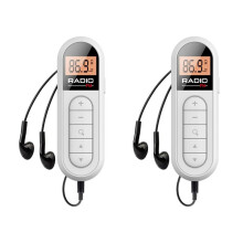2X RáDio FM de Bolso 300MAh RecarregáVel PortáTil 76-108MHZ RáDio com Tela LCD Retroiluminada com Fio Fones de Ouvido de 3,5 mm