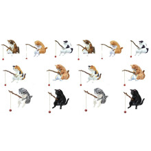 14PCS Cats Fishing Figurine Cats Sculpture Sitting Fishing Little Cute Cats Resin Ornament Decorative Furnishings
