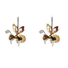 2X Statue D'Insecte Solaire en Fer avec Guirlande Lumineuse LED, Ornement D'Extérieur à Suspendre pour Clôture, Cour, Jardin, Décoration A