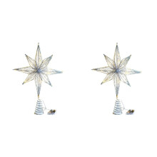 2X Kerstboomtoppers Ster LED-Lamp Thuis Kerstversiering voor Boomversieringen Achtpuntige Sterboomlicht, Zilver