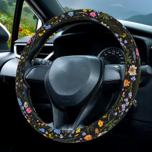 Floral Steering Wheel Cover for Women 15 Inch, Non‑Slip Breathable Wildflower Print, Sweatproof Rubber Grip