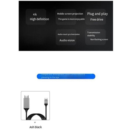 2X Câble HDTV USB3.1 4K Type-C Vers  pour Téléphone Android pour Connecter le Câble de Périphérique TV Même Écran 2M 1
