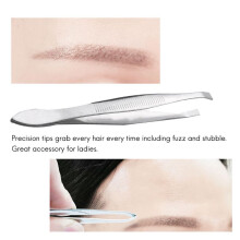 10X Silver Tone Slanted Flat Tip Metal Hair Eyebrow Tweezer Cosmetic Tool for Lady