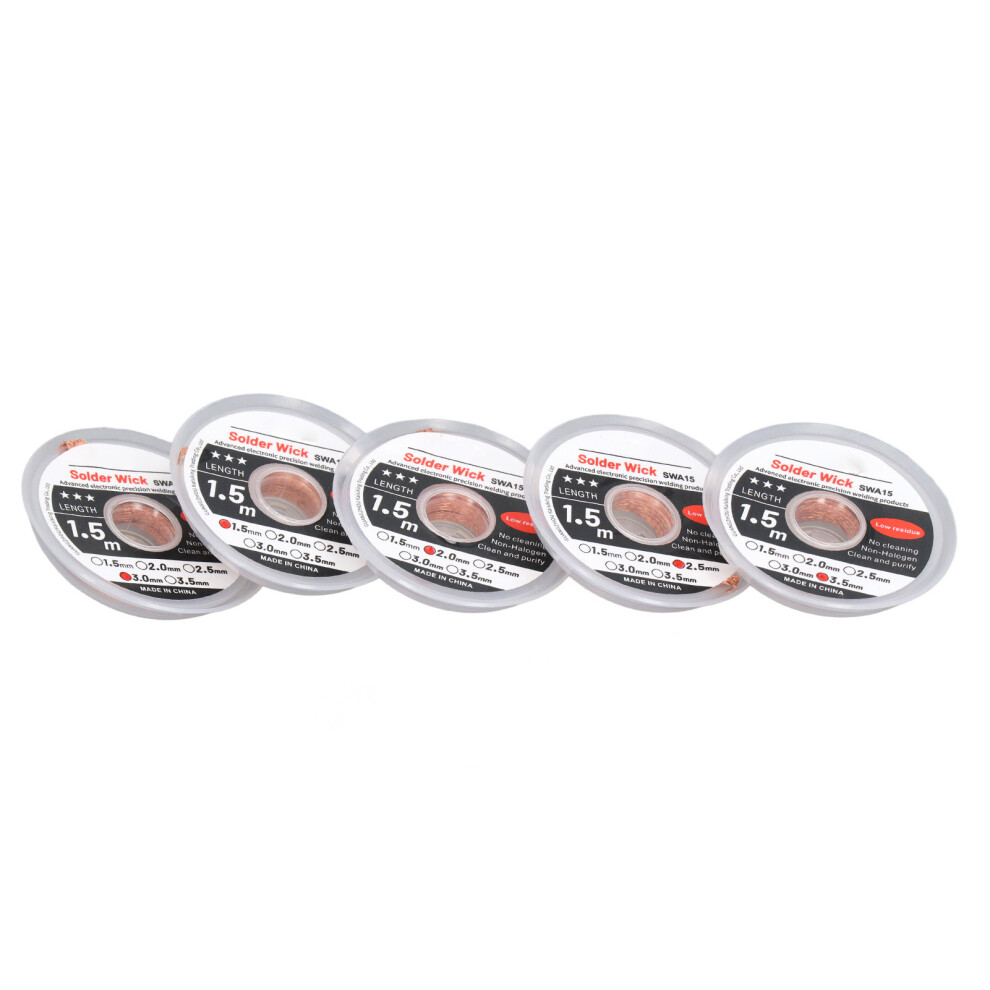 5Pcs Red Copper Solder Wick Set 1.5M Anti Oxidation Desoldering Wire 9391390617741