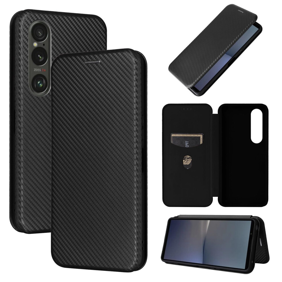 Wallet Case Shockproof Carbon Fiber Flip Cover With Magnetic Closure And Card Slot For Sony Xperia 1 Vi 9330225008163