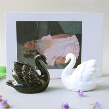 2 Pieces White Black-Swan Sculpture Decor, Elegant Ceramic Swan Couple Figurine Statue for Home Office Decor