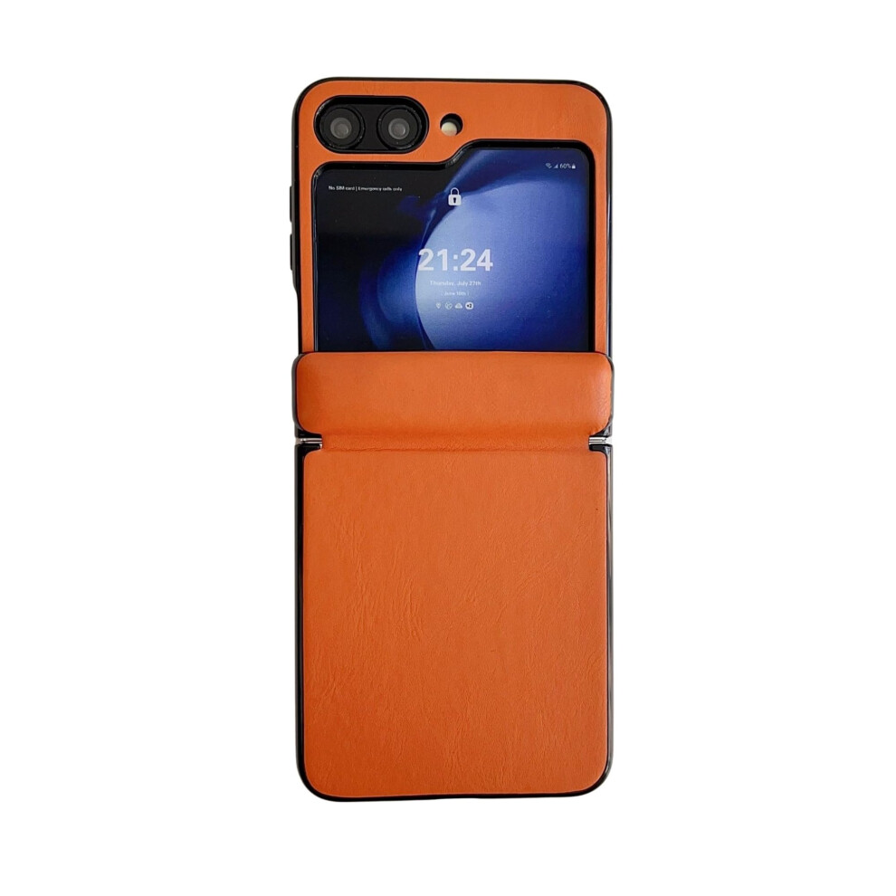 Leather Case With Magnetic Hinge Cover, Ultra‑Thin Shockproof 360 Protection For Samsung Galaxy Z Flip 6 Orange 9073542717744