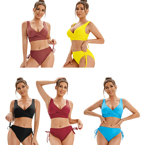 Damen-Badeanzug-Set mit hoher Taille und-Claret M 2