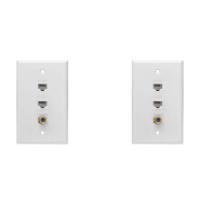 2X Ethernet Coax Wall Plate,2 Port Cat6 RJ45 and 1 Port F Type Connector Female to Female Wall Plate