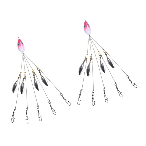 2Pcs 5 Arm Rig Head Swimming Baits Professional-red head white
