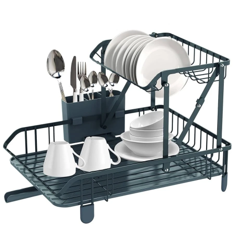 2 Tier Dish Rack With Cutlery Holder & Cup Tray