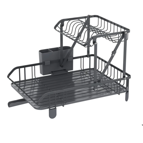 2 Tier Dish Rack With Cutlery Holder & Cup Tray 1