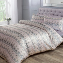 Sleepdown Chevron Jacquard Duvet Cover Set Double 200x200cm Pink/Grey