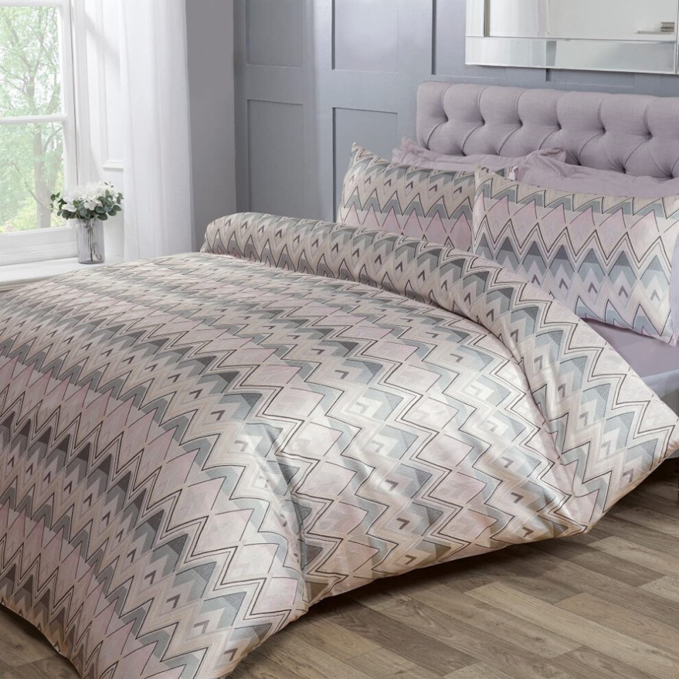 Chevron Jacquard Duvet Cover Set Double 200X200cm Pink/Grey Sleepdown