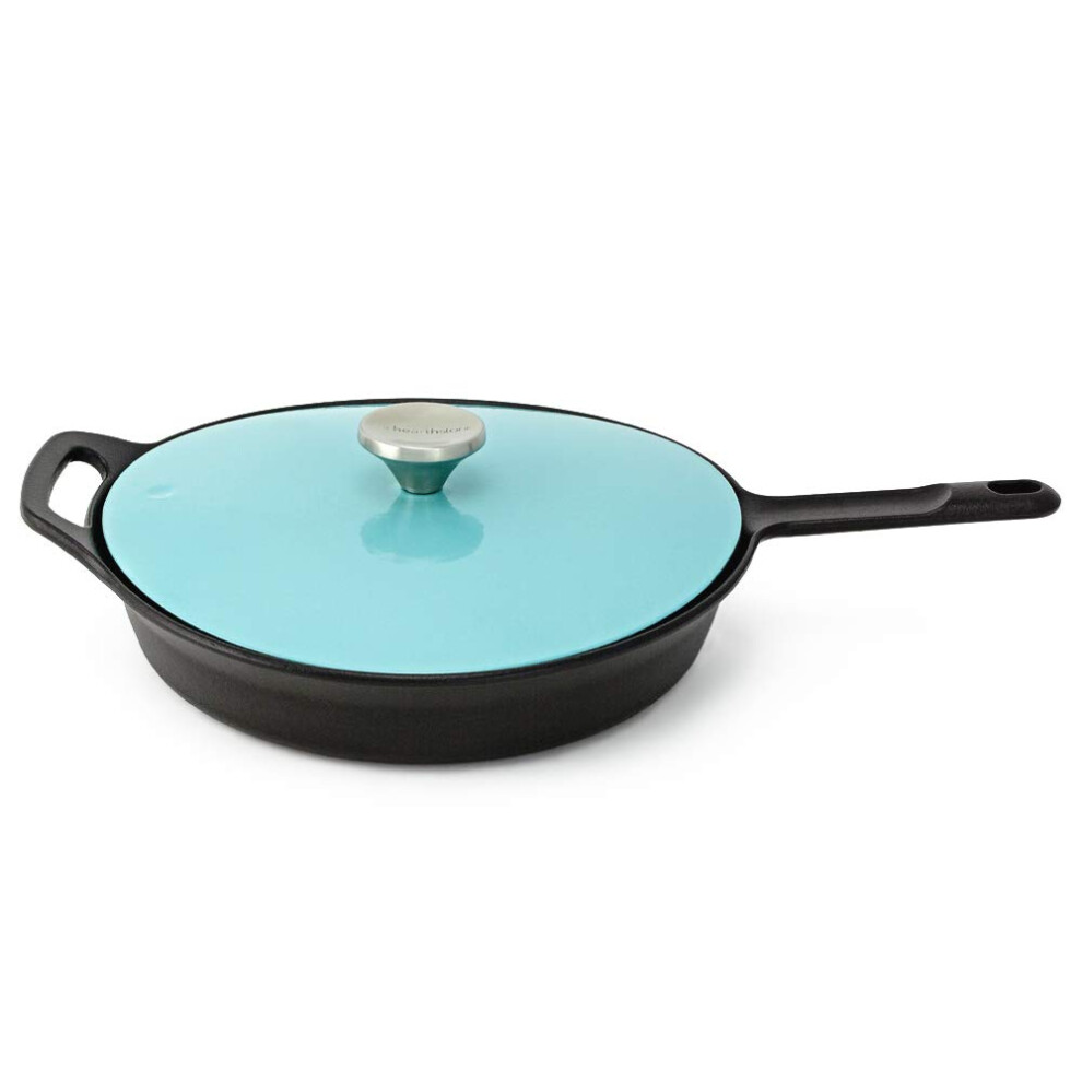 Hearthstone Cookware Hearthstone 26 Cm Pearl Enamelled Cast Iron Frying Pan With Lid Turquoise