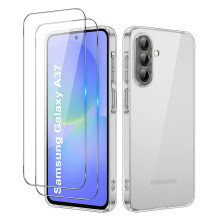 iCatchy Case for Samsung A37 / A36 Phone, Shockproof Transparent Anti-Scratch Bumper Back Cover with 2-Pack Tempered Glass
