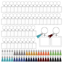 Acrylic Photo Frame Keychain with Tassels Charms Photo Insert Keychain Clear Frame Keyrings Blank for DIY Square