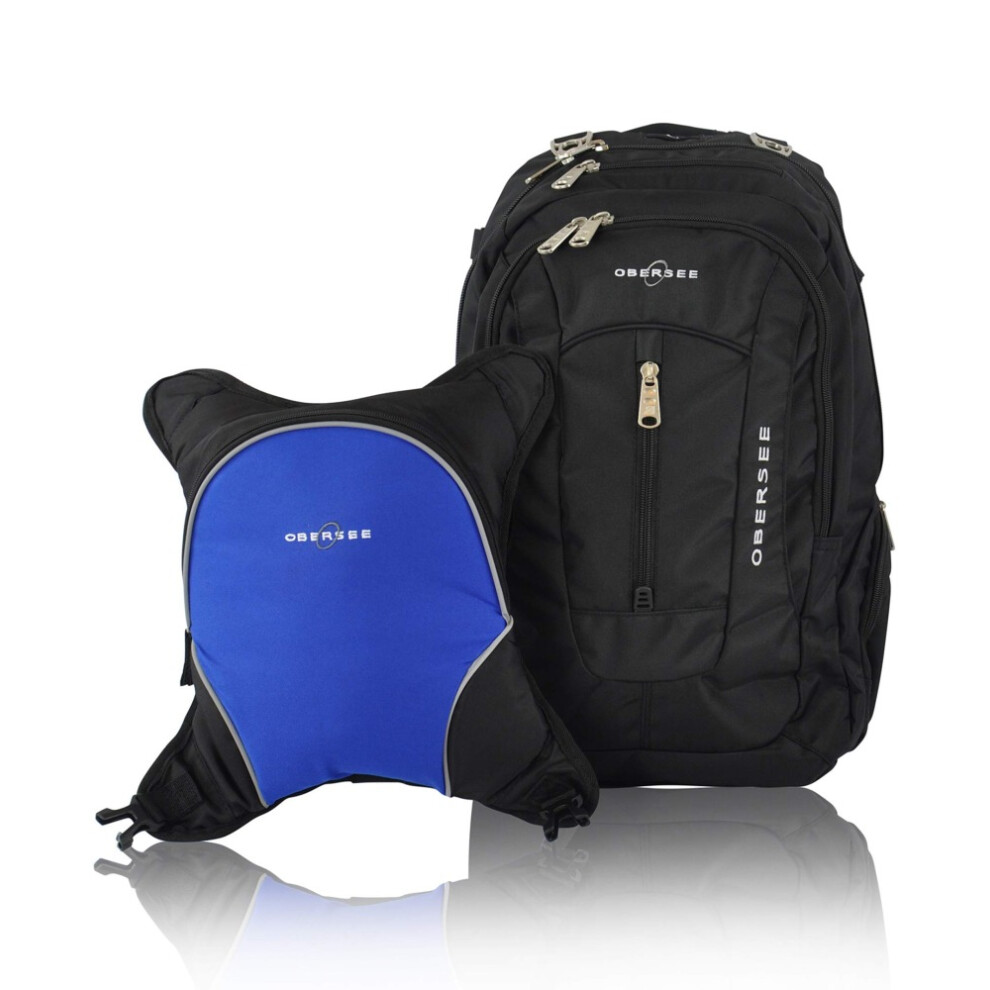 Obersee Bern Diaper Backpack With Cooler & Stroller Clip Black/Royal Blue