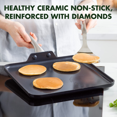 GreenPan GreenPan Lima Midnight 28cm Square Hard-Anodized Non-Stick Griddle Pan 1